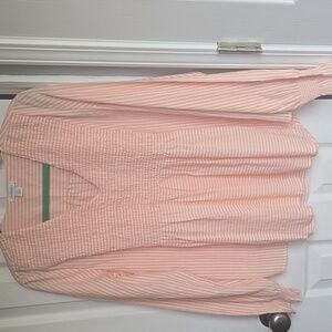 Sundance Red Striped Long Sleeve Shirt L Cotton Blend Lightweight Holiday Boho